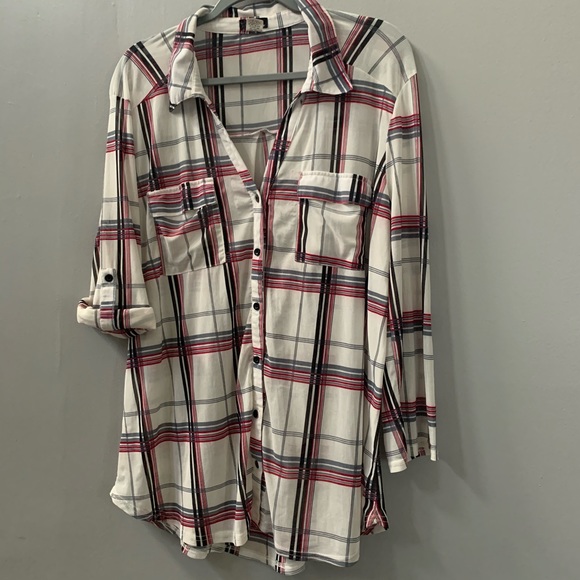Siren Lily Tops - Siren Lily Maternity Sheer plaid Button up Blouse